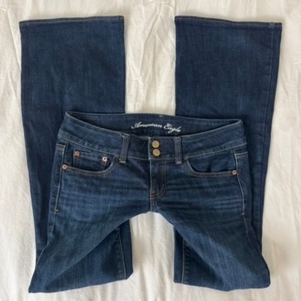 American Eagle Artist Jeans Womens Blue Low Rise Flare Dark Wash Denim